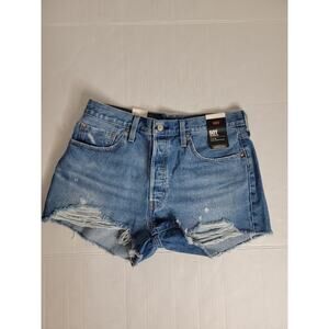 Levis Premium 501 Denim Shorts SZ 32 High Rise Button Fly Distressed Big E NEW